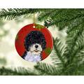 The Holiday Aisle® Portuguese Water Dog Snowflakes Holiday Christmas Hanging Figurine Ornament /Porcelain in Black/Red | Wayfair