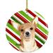 The Holiday Aisle® Candy Stripe Chihuahua Christmas Hanging Figurine Ornament Ceramic/Porcelain in Brown/Green/Red | 3 H x 3 W x 0.25 D in | Wayfair