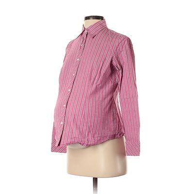 Motherhood Long Sleeve Button Down Shirt: Pink Stripes Tops - Size Small Maternity