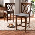 Baxton Studio Reneau Modern Grey Fabric Walnut Brown Finished 2-PC Wood Counter Height Pub Chair Set Set - Wholesale Interiors RH316P-Grey/Walnut-PC