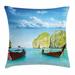 East Urban Home Traditional Longtail Boats at Maya Bay in Thailand Exotic Seascape Indoor/Outdoor 28" Throw Pillow Cover | Wayfair