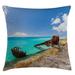 East Urban Home Ship Wreckage on A Peaceful Rock Shore Indoor/Outdoor 40" Throw Pillow Cover Polyester | 40 H x 40 W x 0.1 D in | Wayfair