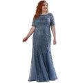 Ever-Pretty Women's Elegant O Neck Short Sleeve Floor Length Mermaid Embroidery with Sequin Plus Size Formal Evening Dresses Denim Blue 28UK