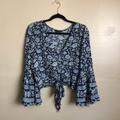 American Eagle Outfitters Tops | American Eagle Flowy Bell Sleeve Crop Top | Color: Blue/Green | Size: M