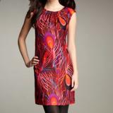 Anthropologie Dresses | Anthropologie Milly Xs 2 Peacock Print Silk Dress | Color: Blue/Red | Size: 2