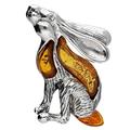 Hare/Rabbit Silver Brooch Pin/Clip in Orange Amber with Cubic Zirconia (CZ) Eye for Women - 925 Sterling Silver