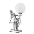 MiniSun Matt Silver Art Deco Table Lamp with a White Opal Glass Globe Shade - Complete with a 4w LED Golfball Bulb [3000K Warm White]