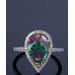 Yeidid International Women's Rings 6 - Rainbow Topaz & Cubic Zirconia Pear-Cut Halo Ring