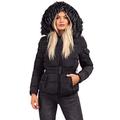 Lexi Fashion Womens Ladies Quilted Puffer Bubble Padded Chunky Faux Fur Hooded Belted Warm Winter Thick Heavy Parka Down Bomber Jacket Coat Black UK Size XL/14