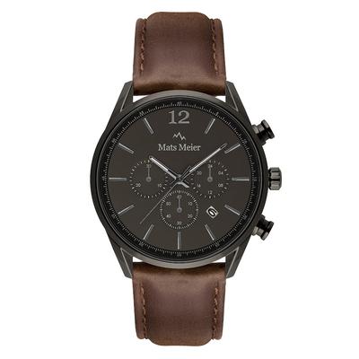 Mats Meier Herren uhr Grand Cornier grau - edelstahl und leder Braun