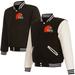 Men's JH Design Black/White Cleveland Browns 19 Mens Reversible Fleece Jacket W/ Faux Leather Sleeves