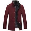 Volwassan Mens Winter Wool Jacket Removable Fur Collar Thick Business Trench Coat Quiltyed Fleece Lined Woolen Peacoat Overcoat Wine Red