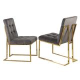 Everly Quinn Schacht Velvet Side Chair Upholstered/Velvet in Gray/Yellow | 36 H x 19 W x 25 D in | Wayfair E53 (Gray/ Gold) Side Chair