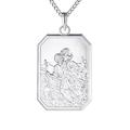 FJ St Christopher Pendant Necklace 925 Sterling Silver Saint Christopher Necklace for Men Women Square Protector of Travelers Necklace with 24" Chain