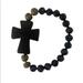 Anthropologie Jewelry | Anthropologie, Beaded Bracelet With Black Cross Pendant,New | Color: Black/Gold | Size: 6"