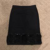Tory Burch Skirts | Black Wool Knee Length Skirt With Faux Fur Trim | Color: Black | Size: 2