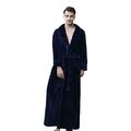 Bigood Men Baby Fleece Bathrobe Ankle Length Dressing Gown Loungewear Pajama Navy Blue XL