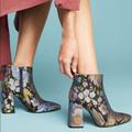Anthropologie Shoes | Anthropologie Printed Flare-Heeled Boots | Color: Black/Blue | Size: 6