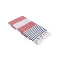 InfuseZen Oversized Turkish Towel, Soft Terry Cloth Back, Striped Turkish Bath Towel, Beach Towel, Extra Large Peshtemal Bath Sheet, Nautical Style Thin Hammam Towel, Cotton Fouta (RED & Navy)