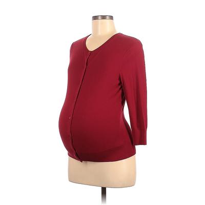 Ann Taylor Factory Cardigan Sweater: Burgundy Solid Sweaters & Sweatshirts - Size Medium Maternity