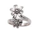 Flower Duo,'Double Flower Sterling Silver Cocktail Ring from Bali'