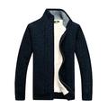 FTCayanz Men's Fleece Jacket Knitted Sweater Cardigan Thick Zip Jumper Stand Collar Winter Warm Coat Thick Navy L