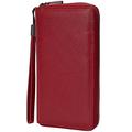 Bveyzi RFID Blocking Purses for Women Real Leather Zip Around Large Travel Mobile Phone Ladies Long Money Purses Wallet, 17 Card Slots (Wine Red)