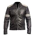 Miracle Trading Retro Leather Jacket | Vintage Cafe Racer | White Stripes Jacket | 2XS to 5XL (xs)