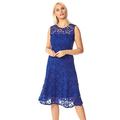 Roman Originals Women Floral Lace Overlay Dress - Ladies Skater Fit and Flare Wedding Guest Smart Formal Stretch Shimmer Lined Metallic Sparkly Sequin Glitter Fitted Swing - Royal Blue - Size 18