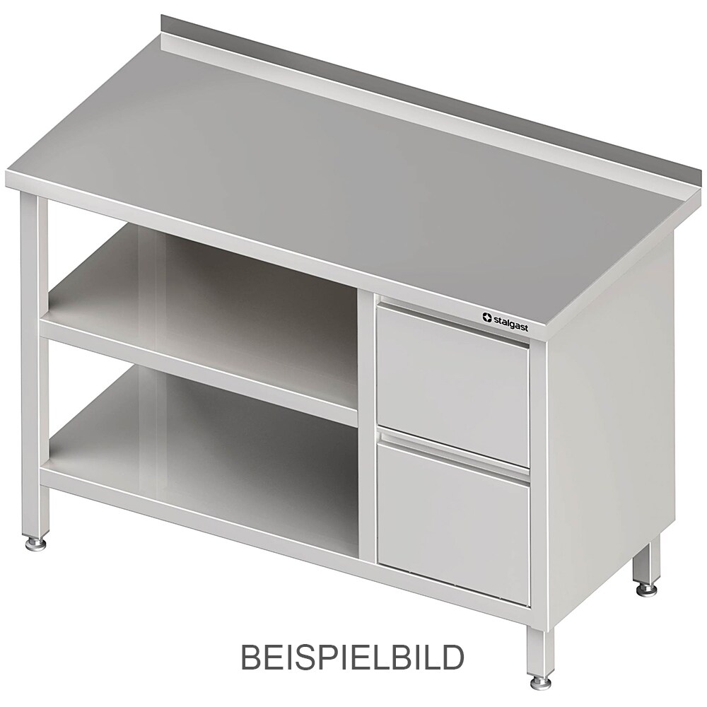 Stalgast Edelstahl Arbeitstisch mit Grund- und Zwischenboden, 2300x600x850 mm, mit 2er Schubladenblock links, ohne Aufkantung, verschweißt Image