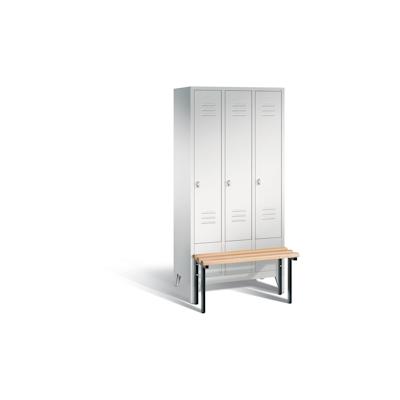 C+P Spind Classic mit Sitzbank | 3 Abteile | HxBxT 185x30x50cm | Lichtgrau von PROREGAL Image
