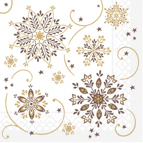 Mank Serviette Tissue Cristal in Braun-Gold, 33 x 33 cm, 100 Stück - Weihnachten Eiskristalle Image