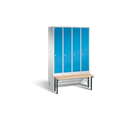 C+P Spind Classic mit Sitzbank | 4 Abteile | HxBxT 185x30x50cm | Lichtgrau/Lichtblau von PROREGAL Image