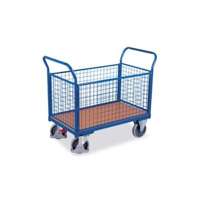VARIOfit Gitter-Vierwandwagen, Tragl. 500kg, Ladefl. LxB 970x660mm, Holzplatte, 4 Wände Image