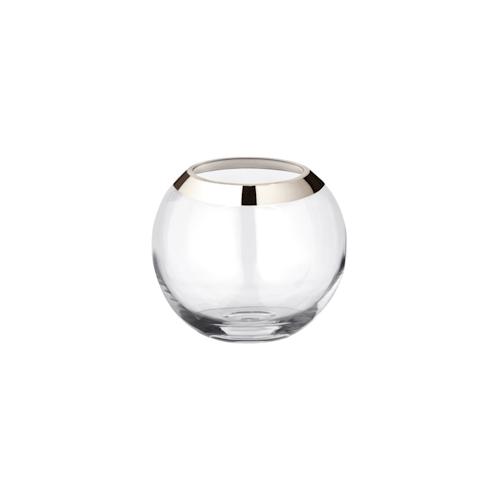 Vase Kugelvase Mirinde, mundgeblasenes Kristallglas mit Platinrand, H 18 cm, ø 20 cm,Öffnung ø 10 cm