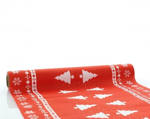 Sovie HOME Tischläufer White Tree in Rot aus Linclass® Airlaid 40cm x 4,80m, 1 Stück - Tischtuch Weihnachten Image