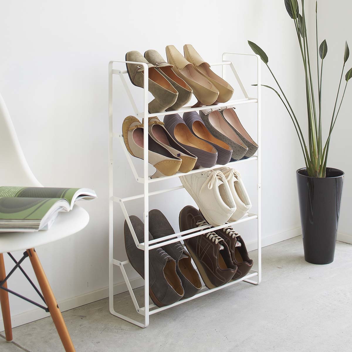 Yamazaki Schuhregal mit 4 Ablagen weiß platzsparend schmal Metall Schuhablage für 8-12 Paar 53x80x17cm "TOWER" Image