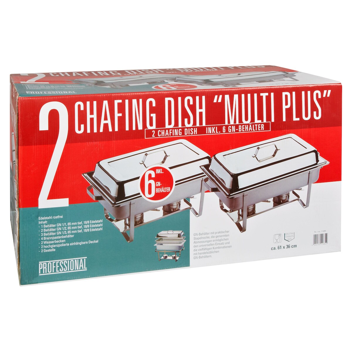 APS 2er Chafing Dish Set -MULTI PLUS-, 2 Stück, je 61 x 36 cm, H: 30 cm/ mit 6 Behältern + 4 Brennpastenbehälter Image