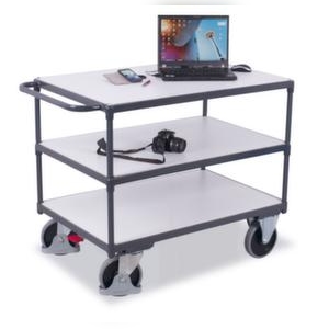 VARIOfit ESD-Tischwagen, Tragl. 400kg, Griff Holzplatte, Ladefl. LxB 835x490mm, Holzböden Image