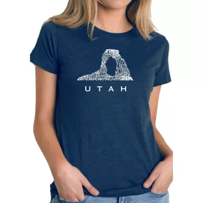 La Pop Art Women's Premium Blend Word Art T-Shirt - Utah, Navy Blue, Small