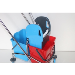 CleanSV® Wischset chrom Laschenmop 40 cm Lamo, Ablage, Reinigungswagen 2 x 18 Liter Eimer, Presse, Deichsel, 1 Laschenmop Halter Lamo, 3 x Laschenmop Image
