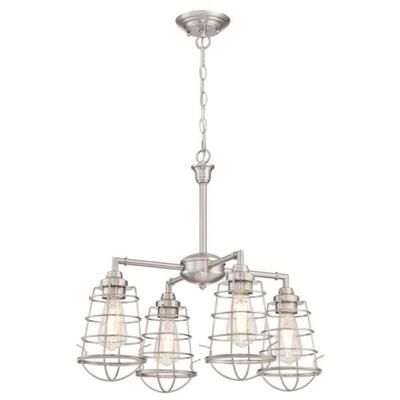 Westinghouse 63671 - 4 Light Brushed Nickel with Cage Shades Chandelier (4Lt Chand/SemiFlush BN w/BN Cage Shades)