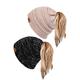 Soul Young Ponytail Messy Bun Beanie Tail Knit Hole Soft Stretch Cable Winter Hat for Women, 2 Pack - 3 Tone Black&3 Tone Pink, One Size