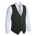 Hisdern Men's Formal Wedding Party 5 Buttons Wool Waistcoat Herringbone Tweed Waistcoats Dress Suit Vest, Green, 3XL(Chest 54 inch)