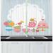 East Urban Home 2 Piece Tea Party 2 Birds Enjoying Tea & Various Sweets Pale Colored Image Bouquet Of Flowers Kitchen Curtain | Wayfair