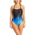 Zoggs Women's T Back Eco Fabric One Piece Swimsuit with Shelf Bra, Black/Blue, 34 Inch/Size 10