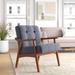 Accent Chair - Mercury Row® Ameer Tufted Fabric Accent Chair w/ Rubberwood Legs Wood in Gray | 33.66 H x 29.53 W x 27.56 D in | Wayfair