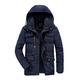 R RUNVEL Winter Coats for Men Parka Jacket with Fur Hood Winter Fleece Jacket Warm Outwear Coat Windproof Casual Middle Long Navy UK L