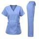 Dagacci Medical Uniform Women's Scrubs Set Stretch Ultra Soft Contrast Pocket - blue - Large