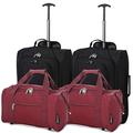 5 Cities Set of 2 Hand Luggage Set Including Ryanair Cabin Approved 21"/55cm Trolley Bag & 40x20x25 Ryanair Maximum Holdall Under Seat Flight Bag (Black X 2 + Wine X 2)